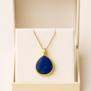 Lapis Lazuli Teardrop Pendant Necklace: Gold-Plated Sterling Silver