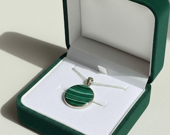 Malachite Round Stone • Green Stripe Gem • Gold or Silver Plated • 15mm