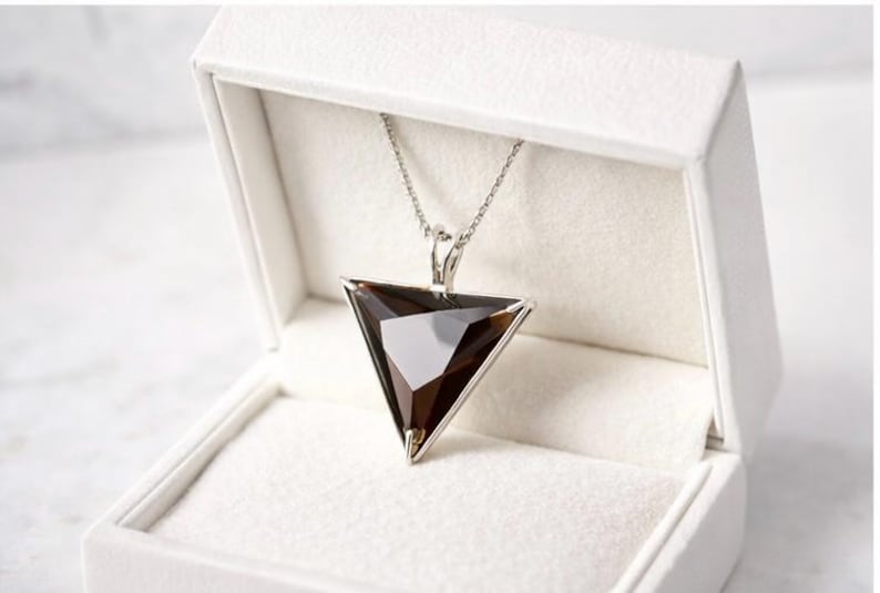 Triangular Jewellery Smoky Quartz Triangle Pendant Necklace, Geometric Silver Crystal ...