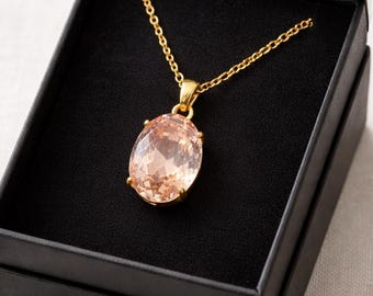 Morganite Pendant Necklace Soft Pink Oval Cut Gemstone Prong Set Minimal Silver Jewelry Gift for Her Birthday Anniversary Valentine