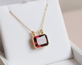 Gold Plated 925 Silver Lab Ruby Pendant Necklace, Velvet Box