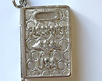 Sterling silver passport charm, movable charm, open page to add insert! Vintage, unique, NOS Jewelry