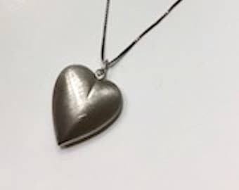 sterling silver puffy heart charm pendant necklace, vintage unused jewelry