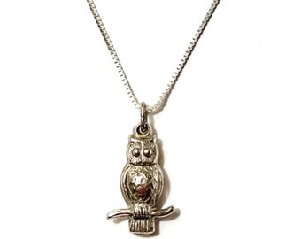 Sterling silver Owl charm necklace, vintage charm NOS jewelry