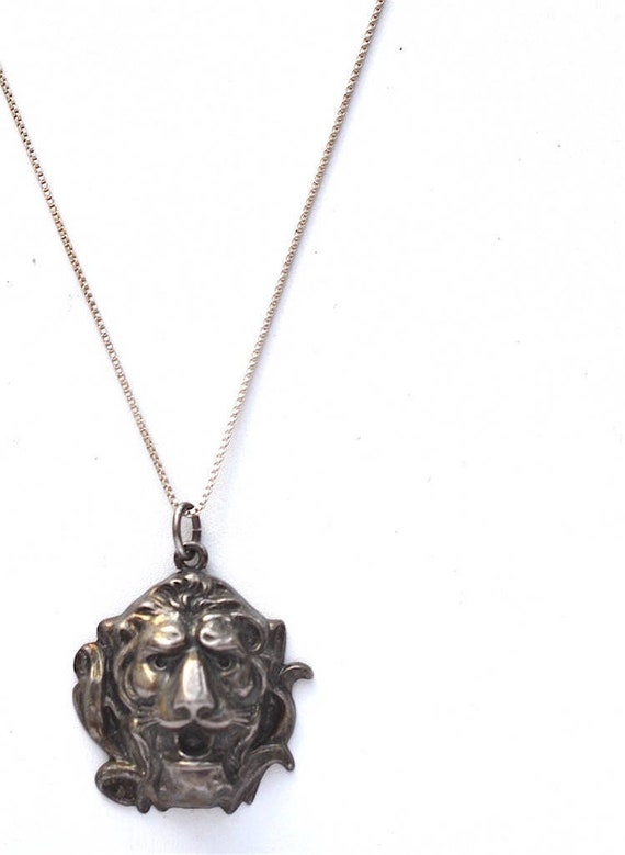 Sterling Silver Lion Charm Necklace, vintage lion 