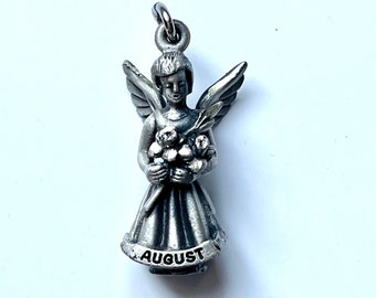 Sterling silver August birthday Angel w/ crystal, vintage NOS jewelry, unique