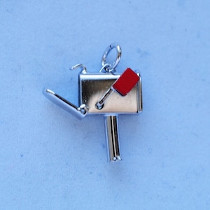 Sterling Silver Mailbox Charm, Movable Door & Flag + Red Enamel, Vintage Charms + great Gifts!