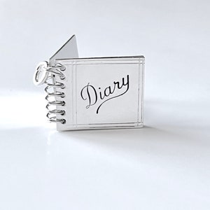 Sterling silver Diary movable silver charm, movable pages, blank, vintage NOS jewelry