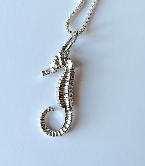 Sterling silver seahorse charm necklace, vintage … - image 2