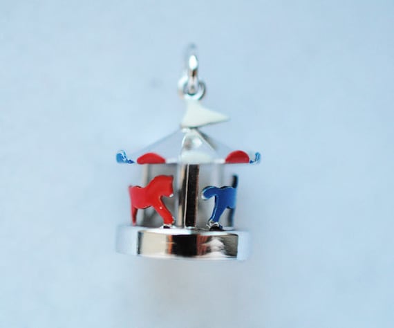 sterling silver enamel carousel charm movable spinning ride wow vintage charm, nice for baby!