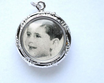 sterling silver 3D picture frame bubble pendant, vintage charm