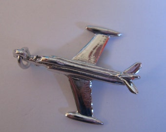 Sterling Silver big Airplane charm, vintage, NOS jewelry