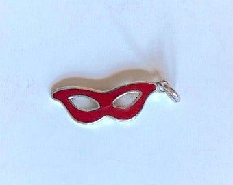 sterling silver red enamel Mask charm, Masquerade, HALLOWEEN