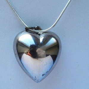 Sterling silver 3D Heart Pendant Charm Necklace, Valentines Day Gifts, Vintage image 1