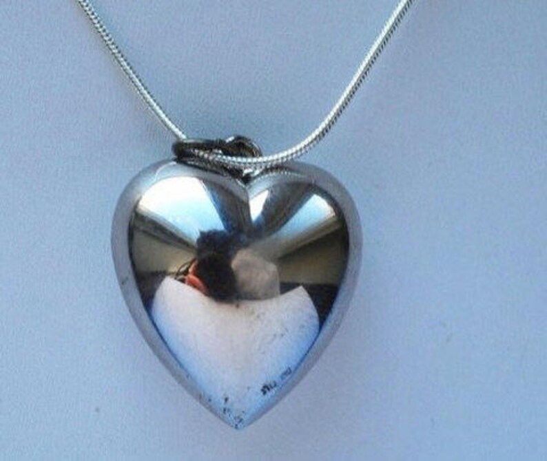 Sterling silver 3D Heart Pendant Charm Necklace, Valentines Day Gifts, Vintage image 1