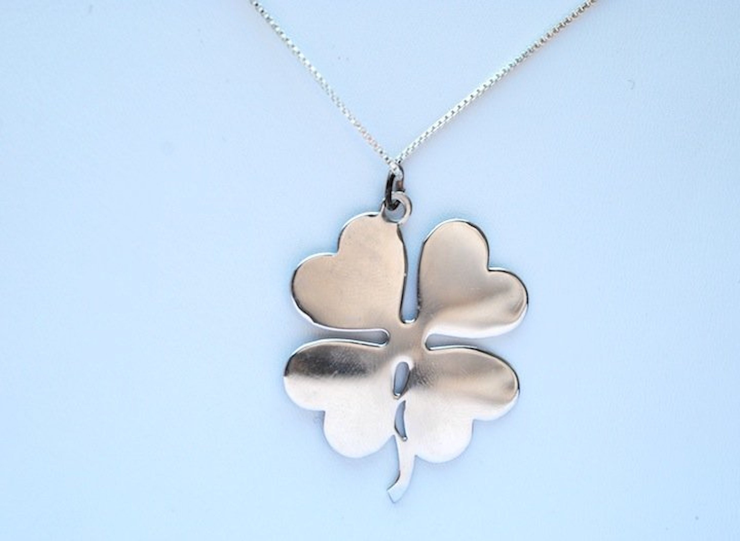 STERLING SILVER 4 Leaf Clover Pendant Charm Necklace, Vintage NOS ...