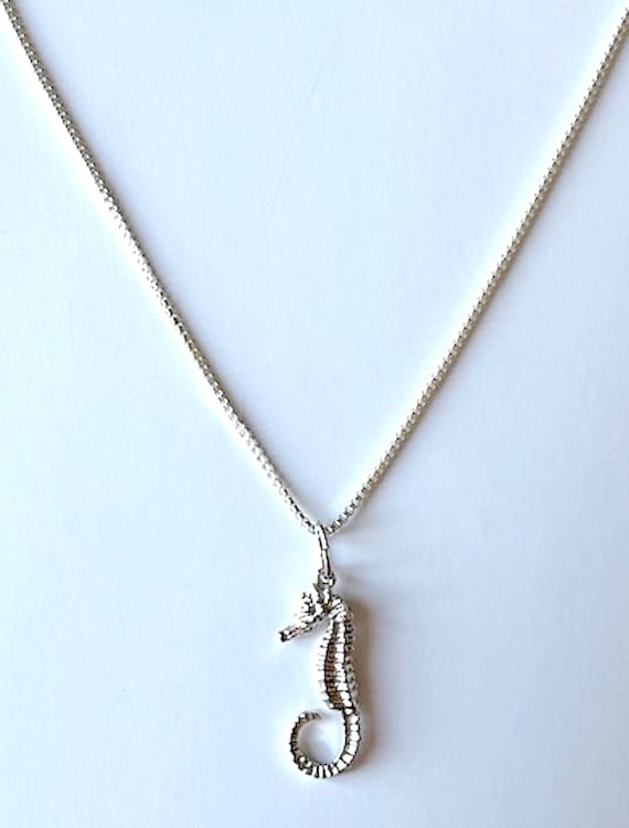 Sterling silver seahorse charm necklace, vintage … - image 1