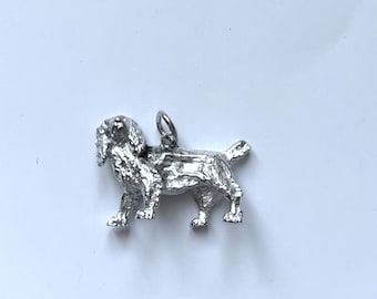 Sterling silver Springer Spaniel dog charm, vintage NOS jewelry
