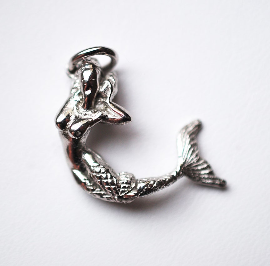 Sterling Silver 3D Mermaid Charm With Long Wavy Hair Sterling Silver 3D Mermaid Charm With Long Wavy Hair