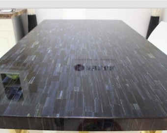 Piano del tavolo rettangolare in pietra preziosa occhio di tigre blu / Lastra per sala da pranzo/conferenza con intarsio realizzato a mano / (personalizzabile)