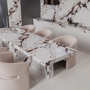 Tablero de mesa de comedor de mármol Calacatta / Losa rectangular de mármol blanco (personalizable)