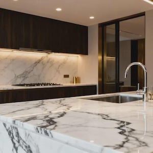 Encimera rectangular de mármol Calacatta para cocina / Losa para isla de cocina de lujo / (Personalizable)