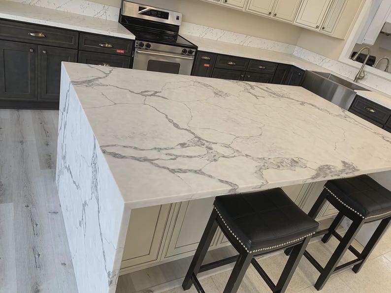 Calacatta Marble Kitchen Counter Top | Rectangular Island Slab | Bar ...