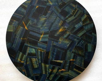 Piano del tavolo rotondo in pietra preziosa occhio di tigre blu / Piano da caffè artigianale / (Personalizzabile)