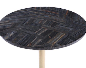 Piano per tavolo rotondo in pietra preziosa occhio di tigre blu / Piano da caffè / (personalizzabile)
