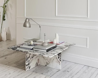 X字型脚付きスクエア型カラカッタ・ヴィオラテーブル｜手作り大理石コーヒーテーブル｜（カスタマイズ可能）