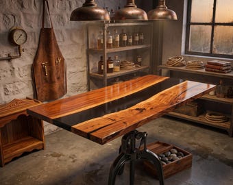 Rechteckige Akazien Holz Schwarze Epoxy Tischplatte | Handgemachtes Live Edge | Luxus rustikale Möbel | (Individualisierbar)