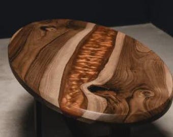 Oval Copper Epoxy River Acacia Wood Table Top | Live Edge | Dining & Coffee Table | (Customisable)