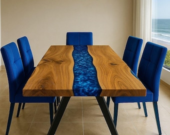 Piano tavolo da pranzo in legno di acacia fatto a mano con bordo vivo epossidico / Piano tavolo da caffè / (personalizzabile)