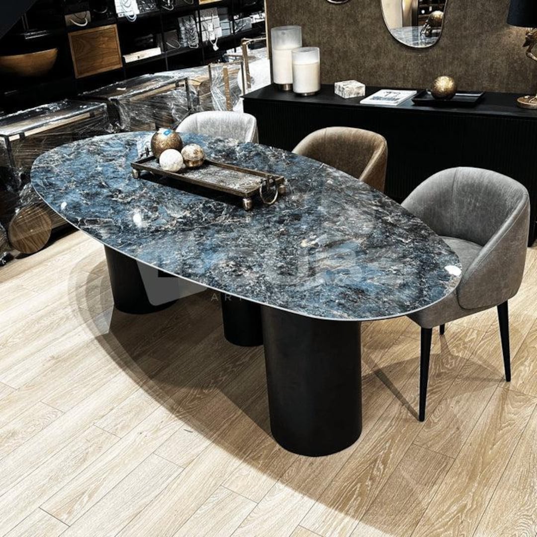 Oval Labradorite Dining Table Top | Dark Blue Iridescent Gemstone ...