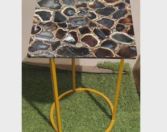 Square Mixed Agate Table Top | Multicolour Crystal Gemstone Coffee Top | (Customisable)