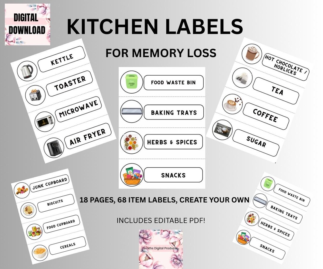 Sentimen Items Label Kitchen Labels for Memory Loss, Dementia Aid, Organization Signs ...