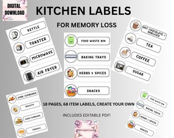 Kitchen Labels for Memory Loss, Dementia Aid, Organization Signs (Digital Download)