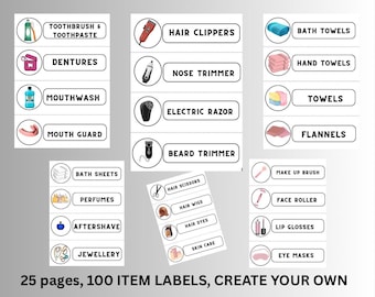 Bathroom labels for memory loss, dementia, organisation, home safety signs white design