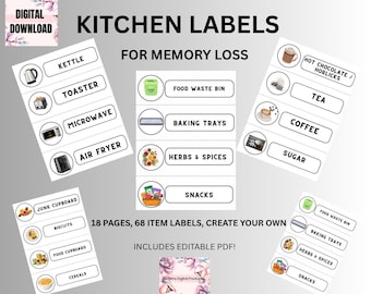 Küchen Etiketten für Gedächtnisverlust, Demenzhilfe, Organisation (Digitaler Download)