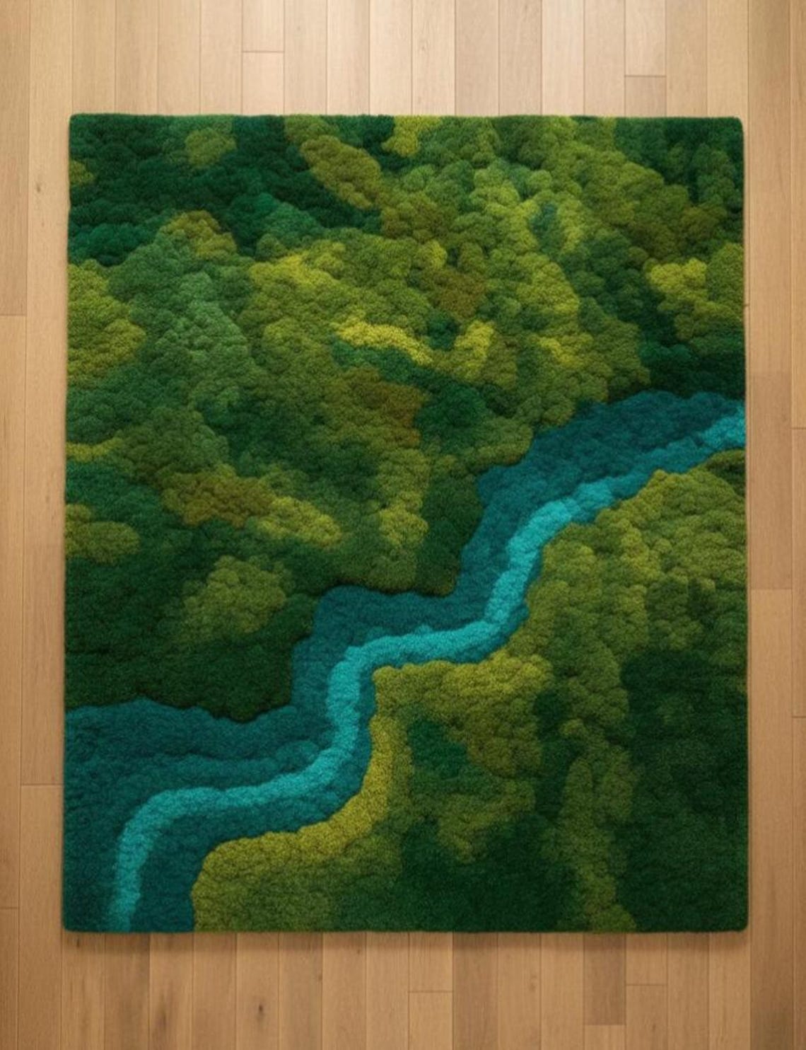 River Rug Custom Forest River Tufted Rug, Nature Landscape Wool Rug, Moss Green Area Rug ...