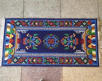 Handgeknüpfter tibetischer Wollteppich, farbenfrohes Medaillonmuster, nepalesischer Teppich