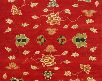 Handmade Tibetan Wool Carpet: Traditional Floral Medallion Rug