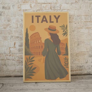 イタリア旅行ポスター - コロッセオを描いたローマのヴィンテージウォールアート、レトロなデジタルプリント