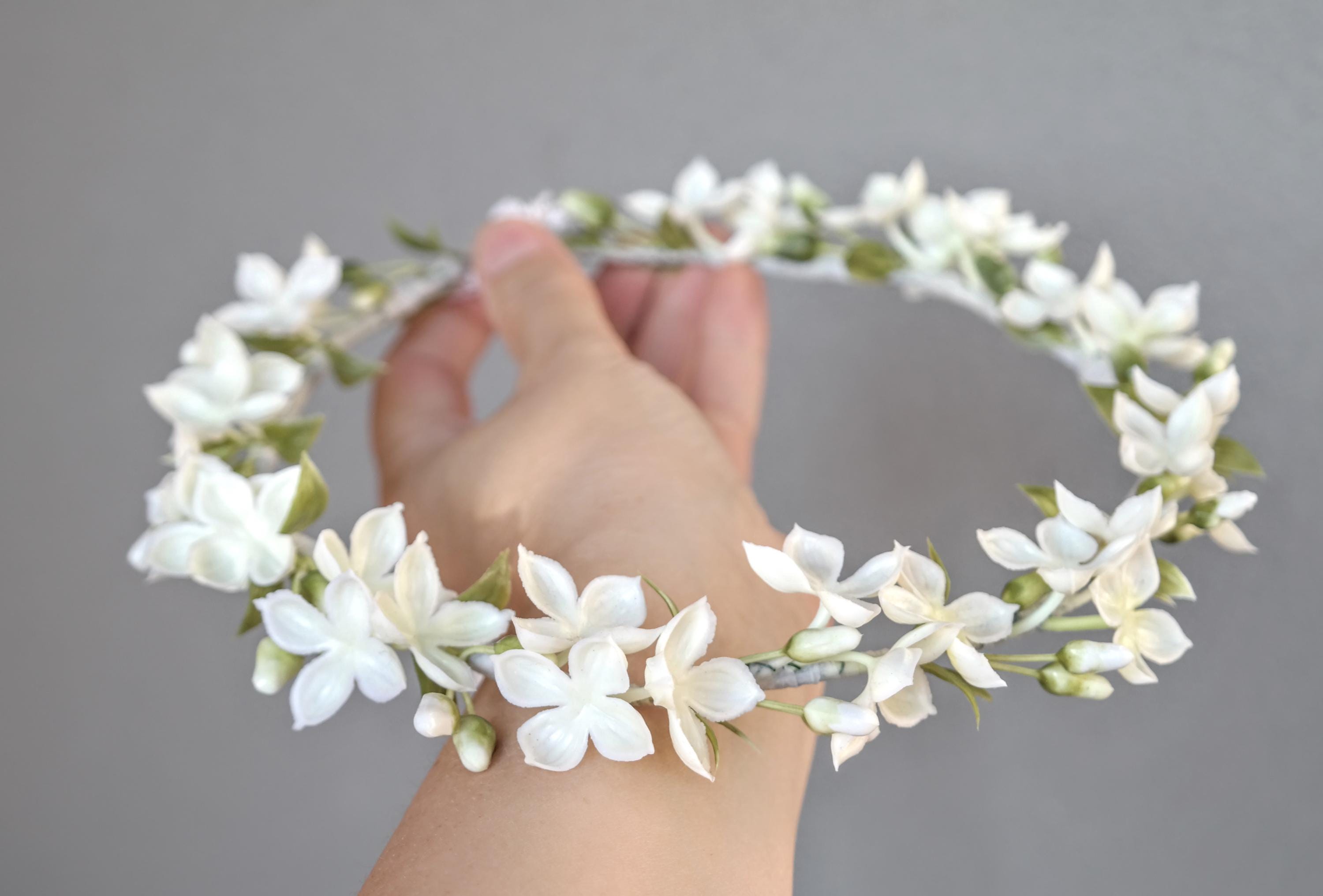 White Jasmine Flower Crown – Handmade Boho Wedding Hair 