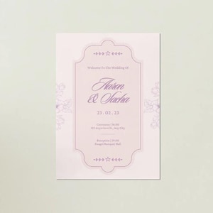 Plantilla de tarjeta de invitación de boda lila púrpura Plantilla Kad Kahwin UNGGU Lila
