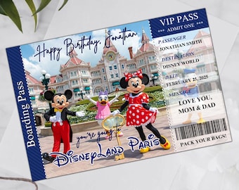 Printable DisneyLand Paris Surprise Trip, Birthday Surprise Gift, Surprise Trip to DisneyLand, Editable in Canva Disneyworld Birthday Card