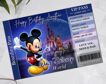 Editable Disney World Disneyland Surprise Ticket, Disney Reveal, Disney Trip Gift, Disneyworld Ticket, Boarding Pass, Disneyland Ticket