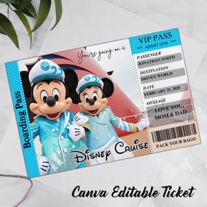 Afdrukbare Disney Cruise Holiday Surprise Trip, Surprise Trip Boarding Pass, Mickey Cruise Ticket, Bewerkbaar in Canva Verjaardagskaart