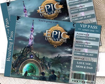 Editable Universal Epic Universe Surprise Ticket, Universal Reveal, Universal Trip Gift, Universal Ticket Boarding Pass Epic Universe Ticket