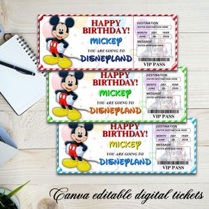 3 x Editable Disney World Disneyland Surprise Ticket, Disney Reveal, Disney Trip Gift, Disneyworld Ticket, Boarding Pass, Disneyland Ticket
